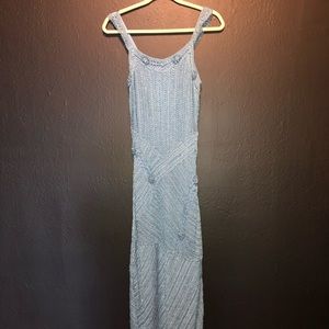 Vintage crochet knit soft blue dress.
